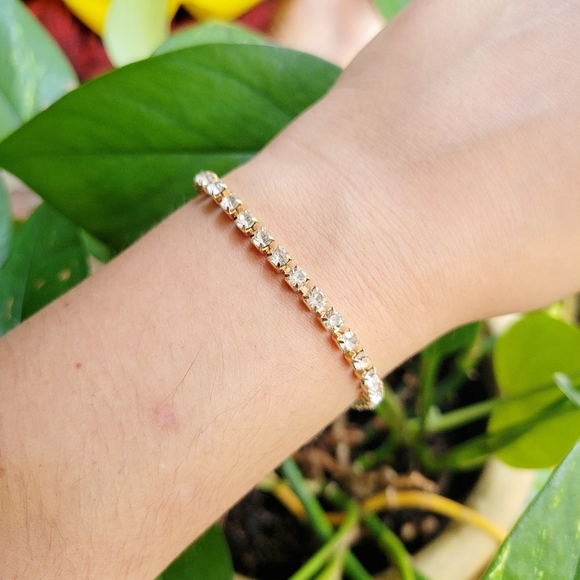 Classic Gold Dainty Rhinestone Bracelet - Picture 4 of 11
